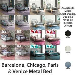 Metal Bed Wood Small Double King Size 3FT 4FT 5FT Mattress White Black Silver - Picture 1 of 57