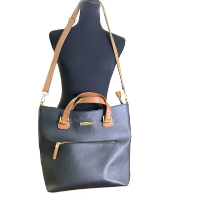 Joy Inman Large Bucket Purse Black Leather W/shoulder Strap And Double Handles - Image 1 of 4