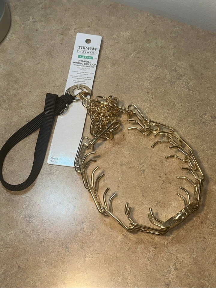 NEW (Large) Top Paw No-Pull Prong Collar with Nylon For Training 3.8mm X 28”Gold - Image 1 of 4