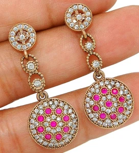 Ottoman Empire Style 4CT Treated Ruby 925 Solid Sterling Silver Earrings TB1547 - Picture 1 of 2
