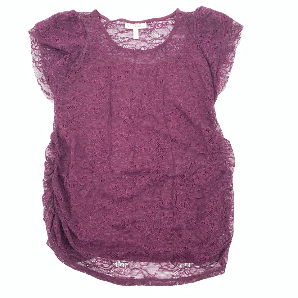 Jessica Simpson Full Lace Maternity Blouse with Camisole Top Medium Burgundy Red - Image 1 of 4