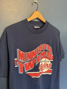 Vintage 90’s MLB Minnesota Twins Baseball Blue Tee Shirt Size Large Trench - Picture 1 of 4