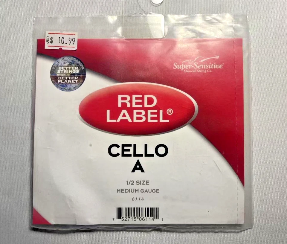 Super Sensitive Red Label Cello String 6114 Medium - 1/2 Size - A String - Image 1 of 1