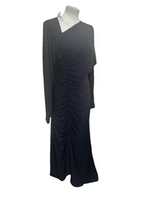 Karen Millen Black Stretch Crepe Asymmetric Neckline Ruched Draped Maxi Dress M - Picture 1 of 14