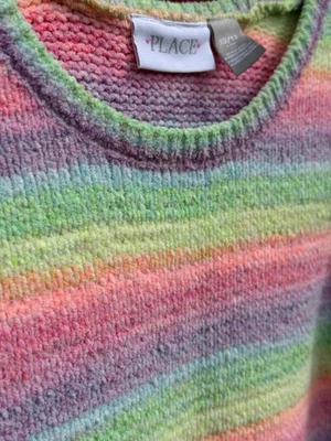 Children's Place girl's long sleeve rainbow striped warm sweater dress age 10/12 - Image 1 of 4