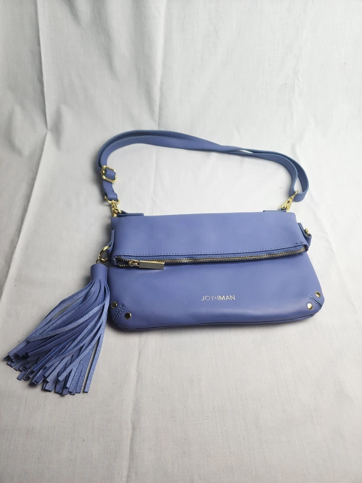Bolso plegable de cuero elegante con borla JOY & IMAN en periwinkle Foto 1 de 4