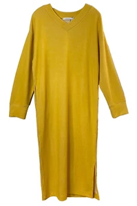 Moussy Maxi Interlock Knit Dress Women Size 2 (Medium) Mustard Yellow White NWOT - Picture 1 of 17