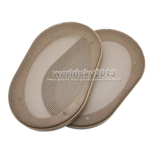 Cubierta de altavoz de audio de 4"x6" pulgadas 2 piezas círculo decorativo rejilla de malla metálica #caqui - Imagen 1 de 6