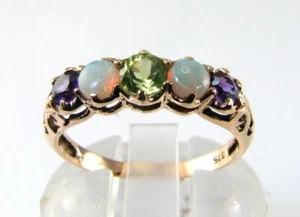 SUFFRAGETTE 9CT ROSE GOLD PERIDOT OPAL AMETHYST ETERNITY BAND ART DECO INS RING - Picture 1 of 6