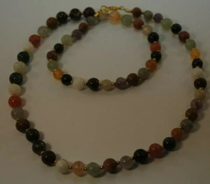 Colorful Agate Bead Necklace with Brass Beads - Picture 1 of 2