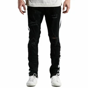 Embellish Bolt Standard Ripped Denim Jeans Black White - Picture 1 of 3