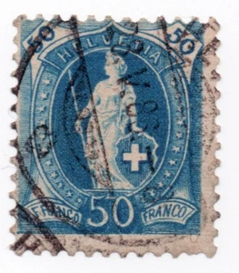 1882 - Schweiz - Allegorie von Helvetia stehend, 50 c. hellblau gebraucht - Bild 1 von 1