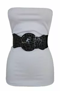 Mujer Hip Cintura Elástica Negro Plata Leopardo Estampado Moda Cinturón Size S M - Imagen 1 de 12