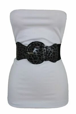 Women Hip Elastic Waist Black Silver Leopard Animal Print Fashion Belt Size S M - Image 1 of 4