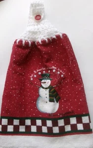 WHITE Yarn Crochet Top CHRISTMAS HAPPY HOLIDAYS ANGEL Print Cotton Kitchen Towel - Picture 1 of 1