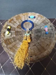 Vintage Chinese Wicker Sewing BSK W/ Coins/Ring Peking Beads Tassels + Contents - Picture 1 of 6