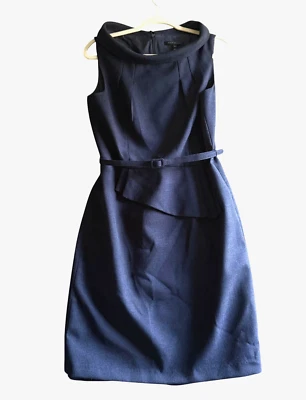 David Meister Belt Portrait Collar Asymmetric Sheath Dress Women 10 Blue Retro - Image 1 of 4