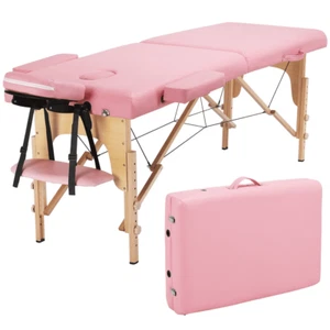 Portable Massage Table Pink Wide Massage Bed 84 Inches Spa Bed 2 Fold Adjustable - Picture 1 of 9