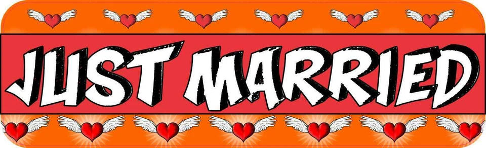 10X3 Just Married Bumper Sticker Vinyl Hearts Decal Car Door Wedding Sign Decals - Image 1 of 1