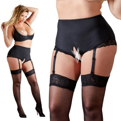 Sexy Straps Slip XL-4XL schwarz Slip Schritt offen elastisch 4 Halter "Xena" - Bild 1 von 4