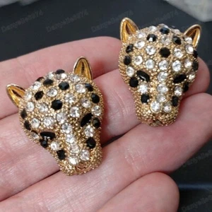 PENDIENTES GRANDES DE TACHUELAS DE CRISTAL AUSTRIACO LEOPARDO oro/negro azabache años 80 ESTILO VINTAGE - Imagen 1 de 12