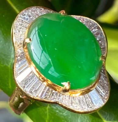 Vintage Jade Jadeite  Diamond Ring Estate Fine Jewelry Pre-owned 18k Yellow Gold - Image 1 of 4
