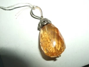 CIONDOLO PENDANT HAENGER QUARZO CITRINO SFACCETTATO ARGENTO 925 STERLING SILVER - Foto 1 di 6