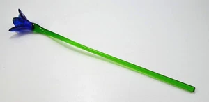 Art Glass Cobalt Blue w/ Yellow Splatter Long Stem Flower 19" - Picture 1 of 12