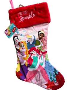 Disney PRINZESSIN URLAUB GLITZERNDER Weihnachtsstrumpf angerautes Fleece 18 Zoll - Bild 1 von 2