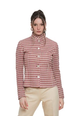 $1980 BELVEST Lino Algodón Cuadros Mujer Chaqueta Coreana Blazer 42 IT / 6 US / 38 FR Foto 1 de 4