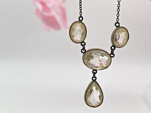 Antique Sterling Silver Pendant Necklace Four Drop Crystals 5.13g - Picture 1 of 7