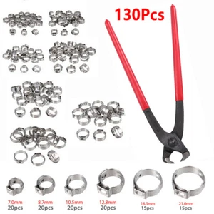 130pcs Single Ear Stepless Hose Clamp + Pincer Tool Kit  Stainless Steel - Picture 1 of 12