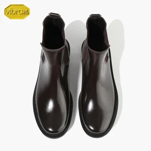 Botas Chelsea Firenze Atelier Para Hombre Cuero Marrón Punta Redonda Tobillo con Suela Vibram - Imagen 1 de 13