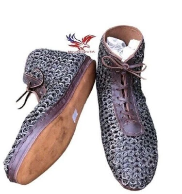  9 mm Chainmail Shoes Flat Ring All Ring Riveted Medieval Leather - Image 1 of 3