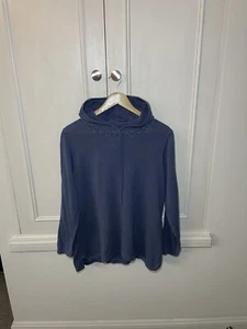 Lands End Hoodie Medium 10 - 12 Blue Linen Blend Long Sleeve - Picture 1 of 10
