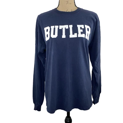 Camiseta de algodón azul manga larga talla mediana BUTLER Champion para mujer Foto 1 de 4