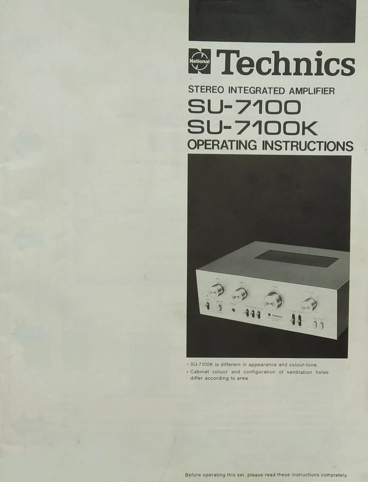 Technic SU-7100 SU7100K Amplificatore Integrato Istruzioni Uso MANUALE UTENTE - Immagine 1 di 1