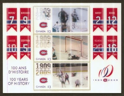 Canada Sc# 2340, Hockey- Montreal Canadiens, Pane of 3, VF/XF MNH, No Faults - Image 1 of 2
