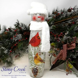 Stony Creek Decorative Lighted Glass Christmas Cardinals 16" Snowman BCC1309 - Picture 1 of 9