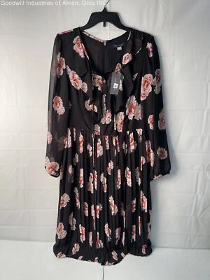NWT Tommy Hilfiger Women's Black/Pink Floral A-Line Dress, Sz. 14 - Image 1 of 3