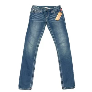 True Religion Low Rise Cyan Jeans Slim Fit Size 28 White Stitching 28x31 R200F1 - Picture 1 of 10