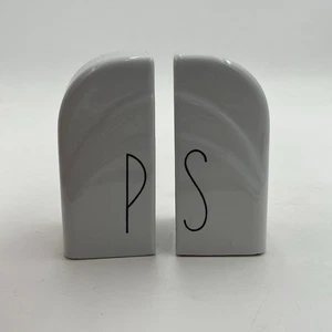Vintage White Ceramic Range Shakers Salt and Pepper Black Letters Art Deco Arch - Picture 1 of 10