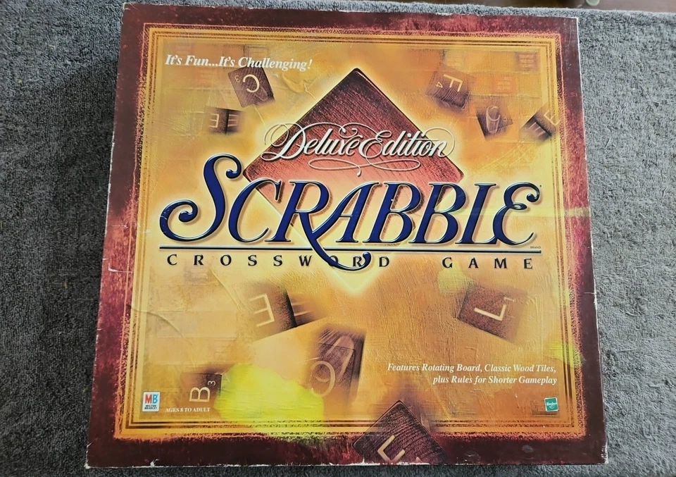 Scrabble Deluxe Crossword Game Rotating Board 04034 Wood Tiles 1999 Complete - Image 1 of 4