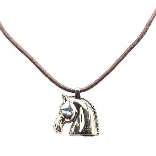 HERMÈS Collana HERMES Schwarz Horse Top Argento Metallo Pelle Donna Usata