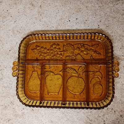 Vintage Indiana Glass Amber Divided 5 Part Relish Serving Tray Fruit Veg Platter - Image 1 of 4
