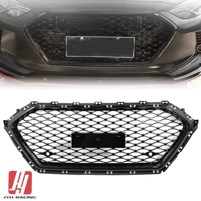Front Upper Grille Gloss Black Fits Hyundai Elantra 2017 2018 Honeycomb Style Foto 1 de 4