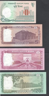 Bangladesh 4 note set, 2,5,10,20 Taka, Sheikh Rahman, uncirculated notes - Image 1 of 4