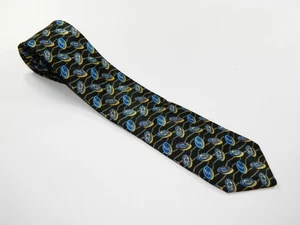 BOY'S Youth MICHAEL JAMES Tie Necktie BLACK BLUE GOLD OVALS DECOR - Picture 1 of 2