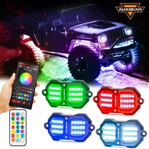 AUXBEAM 4 Pods RGB LED Rock Lights Underglow Neon Light APP & Remote Control 48W - Picture 1 of 12