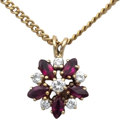 14k Yellow Gold Diamond and Ruby Floral Cluster Pendant Necklace 0.55CT - Image 1 of 4